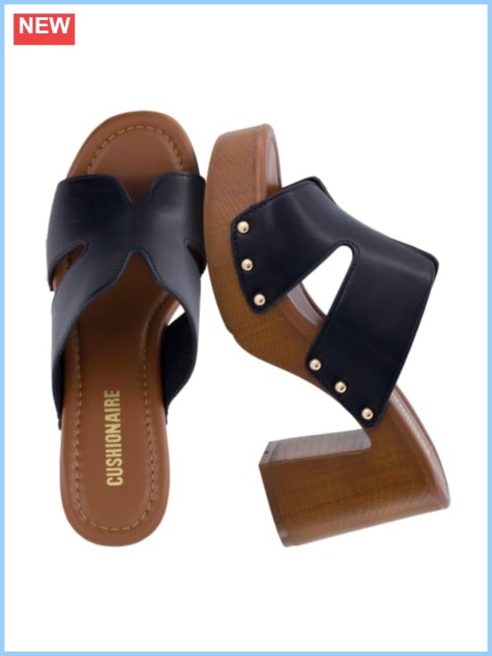 Chunky Block Heel Sandals with Faux Wood Heel and Memory Foam